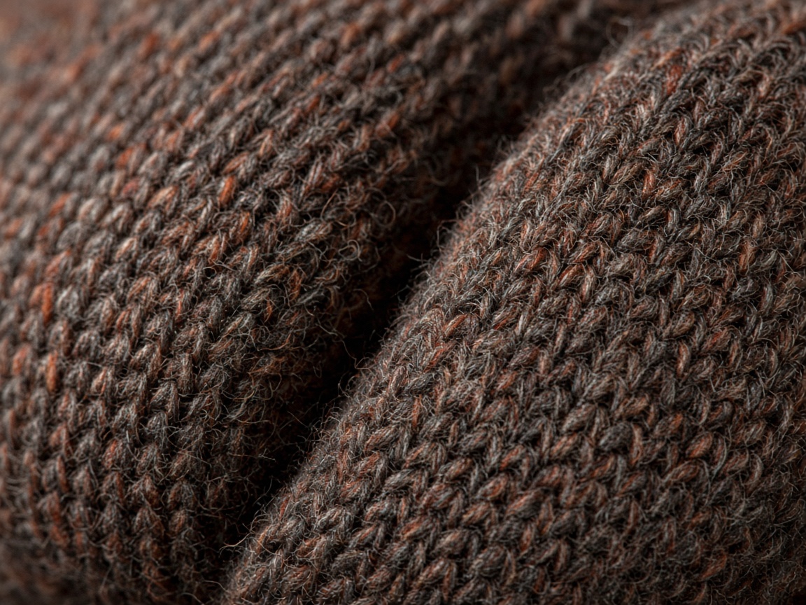 Close view of heathered wool knitting along a toe channel
